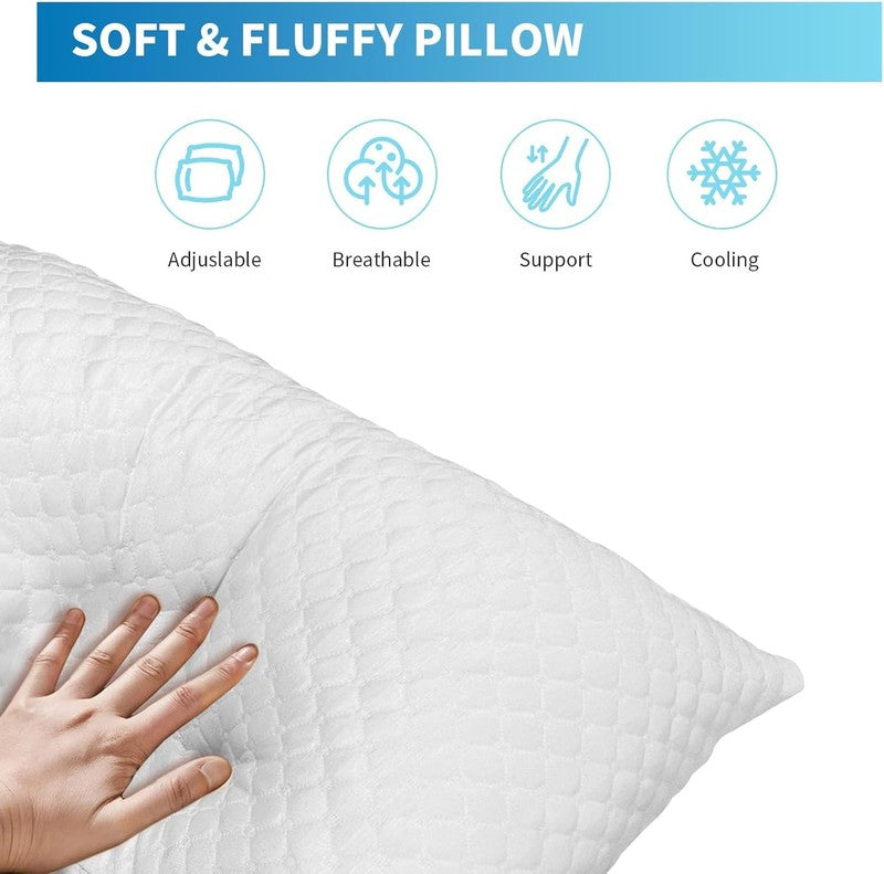 Shredded Memory Foam Pillows Queen Set of 2, Cooling, Adjustable, Washable3
