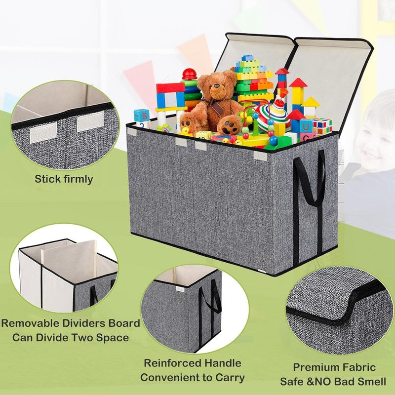 Large Kids Toy Box Chest Storage Organizer Collapsible Bins Double Lid Grey1