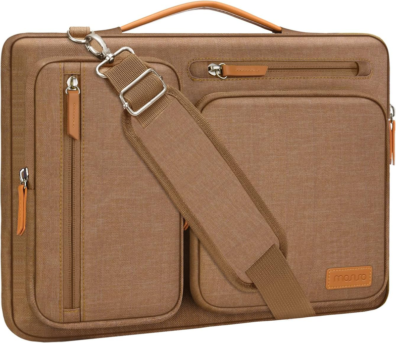 15.6 Inch Laptop Shoulder Bag 360 Protective Messenger 4 Zipper Pockets Mocha9