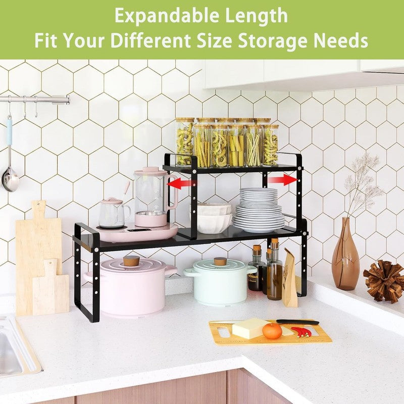 Expandable Cabinet Shelf Organizer 2 Pack Stackable Adjustable Kitchen2