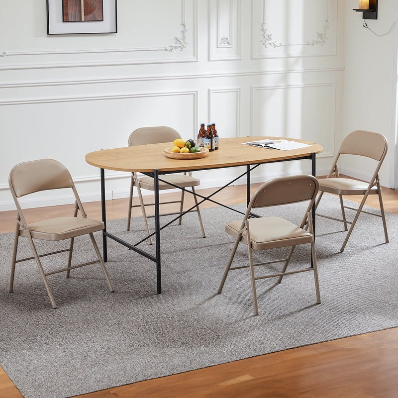 Folding Chairs 2 Pack/4 Pack, Padded PU Leather Seat, Heavy Duty,Black/Khaki7