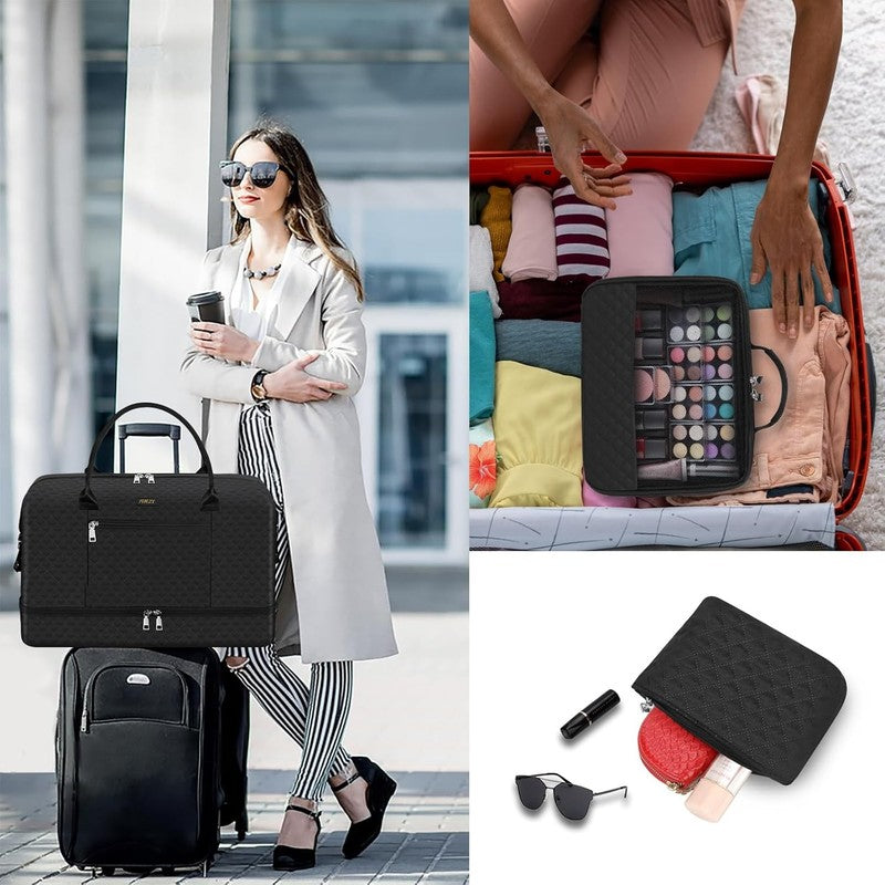 Women’s Weekender Travel Duffel Bag Carry On w/ Shoe Compartment Large Nylon Bag1