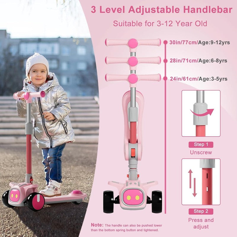 2 in 1 Kids 3 Wheel Scooter Adjustable Seat & Handlebar Non Slip Deck Ages 3 82