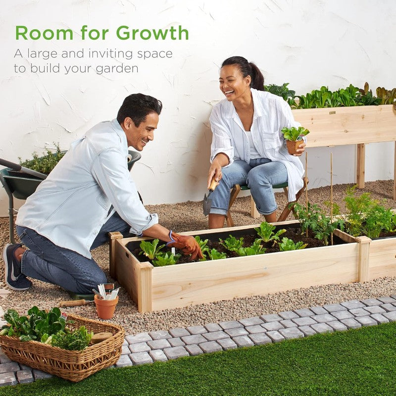 8FT Outdoor Wooden Raised Garden Bed Planter for Veggies & Lawn - Natural1