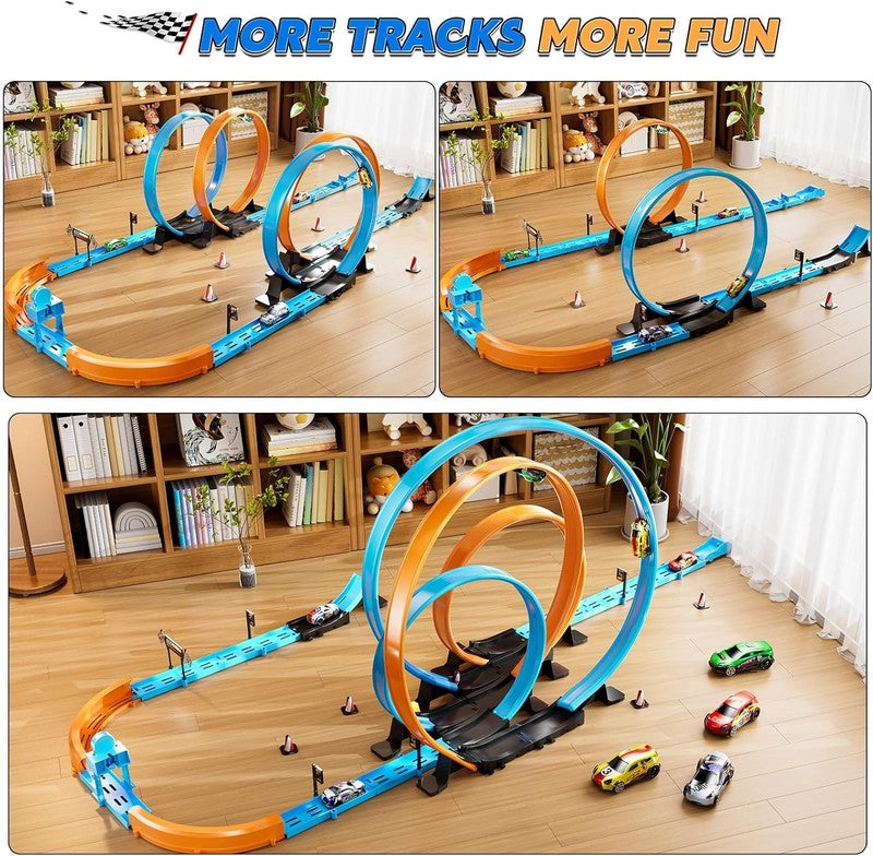 Toy Car Track Gift Set for Boys Kids Age 3 5 4 7 8 12, Long Race Tracks with 4 A4