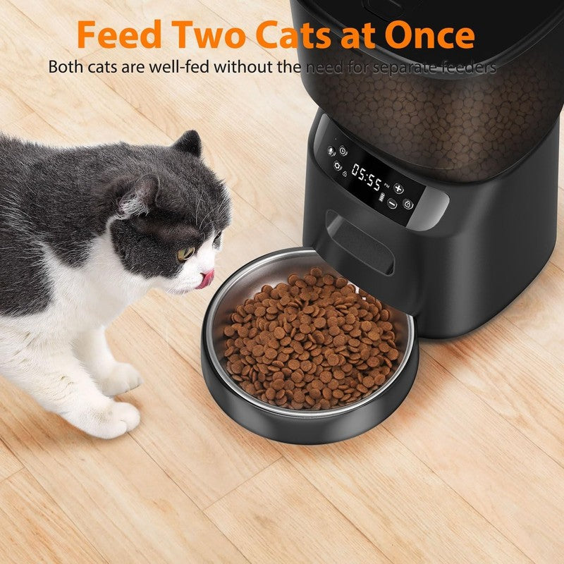 Automatic Cat Feeder with Stainless Steel Bowl, Food Dispenser 6 Meals Daily1