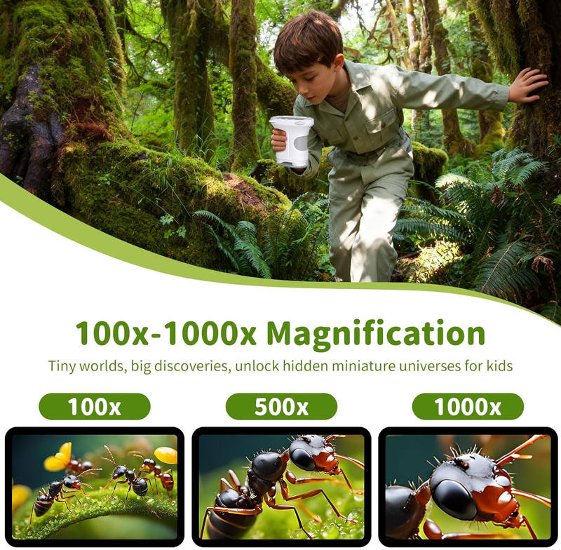 Microscope for Kids, 1000X Handheld Microscope Camera with 2.4" IPS Screen, 10802