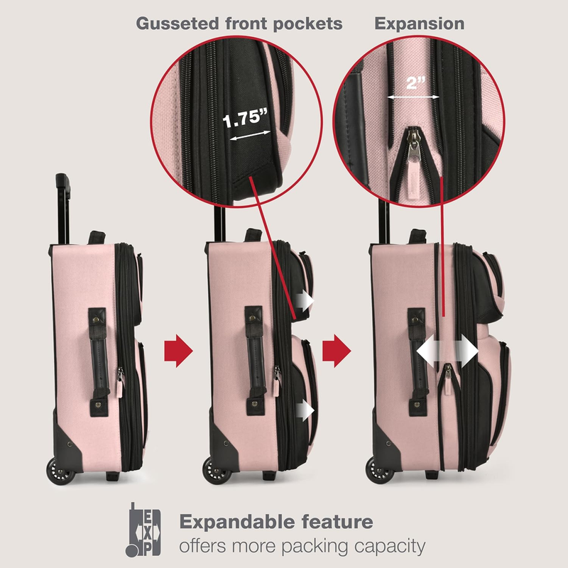 Rio Fabric Expandable Carry-On Luggage, Rolling Suitcase, Pink, 2 Wheel Set5