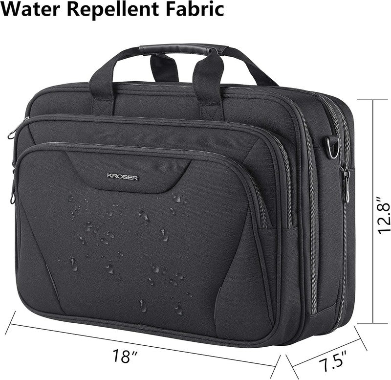 17.3" Laptop Bag Premium Expandable Water-Repellent Briefcase Shoulder Bag Black4