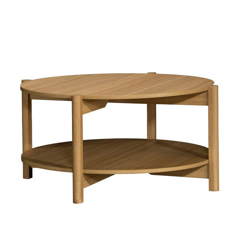 round Modern Dowel Coffee Table, Natural Teak Finish1