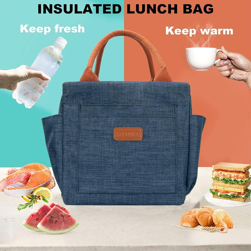 Insulated Lunch Bag for Women Men Large Reusable Tote w/ Bottle Holder Navy Blue4