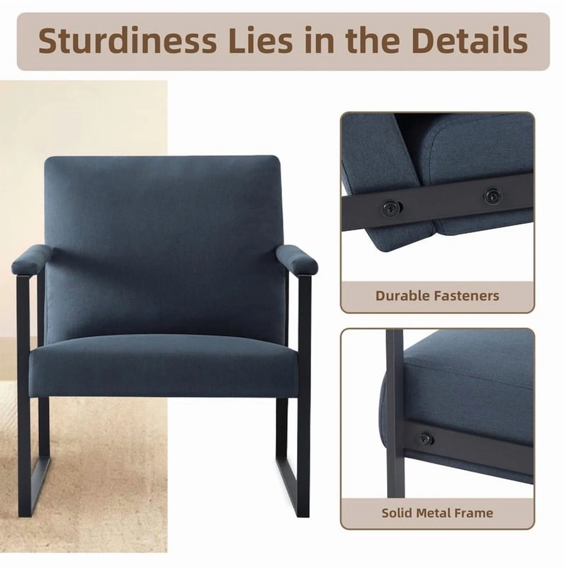 Metal Frame Accent Armchair with Ergonomic Cushioning, Upholstered Armrests up t6