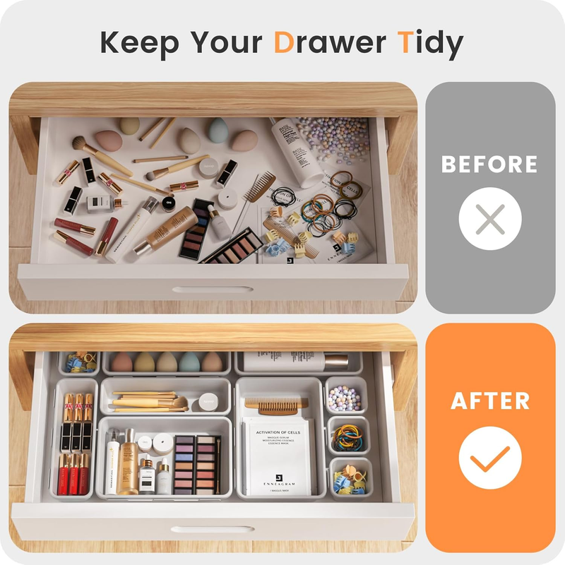 Drawer Organizer Makeup Storage 5 Size Holds 177 Items White3