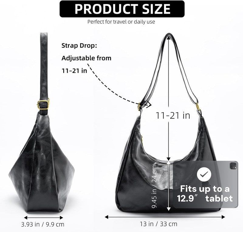 Hobo Bags for Women Vegan Leather Soft Foldable Shoulder Slouchy Tote Purse1