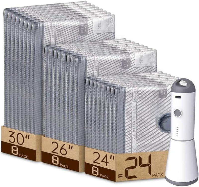 24 Pack Travel Vacuum Bags w/ Rechargeable Air Pump Space Saver9