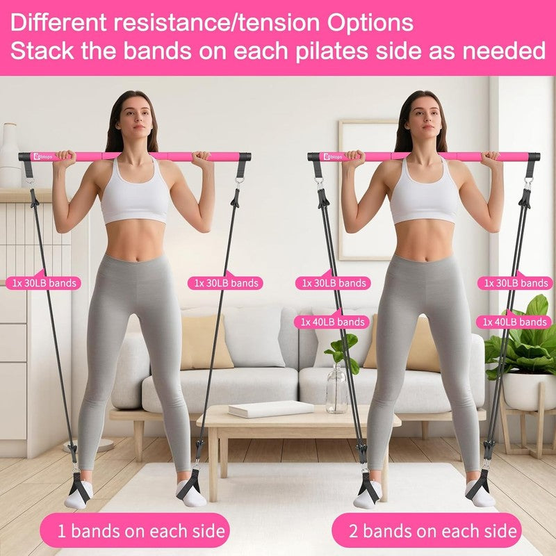 Pilates Bar Kit w/ Stackable Resistance Bands Full Body Home Gym Workout1