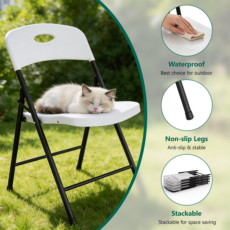 Resin Folding Chair Set of 6, Reinforced Metal Frame Stackable Plastic Folding C4