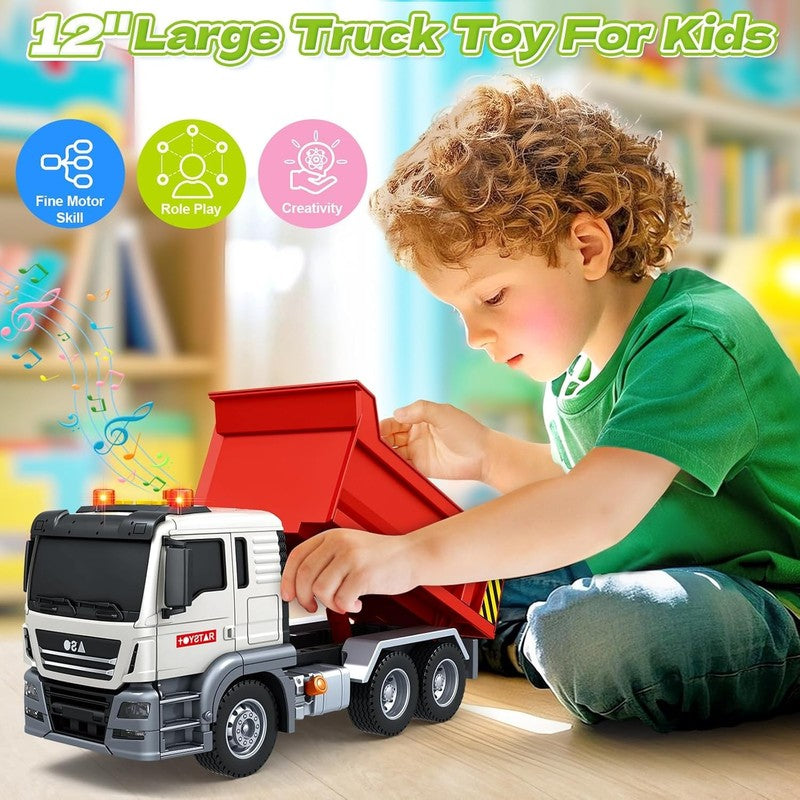 Dump Truck Toy with Sound and Light Red Construction Vehicle for Kids Ages 3 7 B5