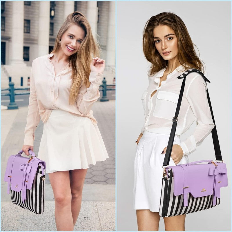 Laptop Tote Bag, 15.6 Inch PU Leather Crossbody Shoulder Handbag for Women, Purp5