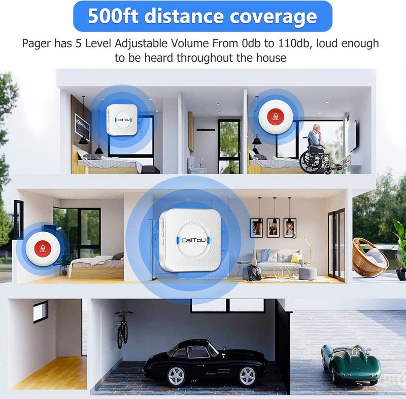 Wireless Caregiver Pager System with 2 SOS Buttons & 500ft Range Receivers6