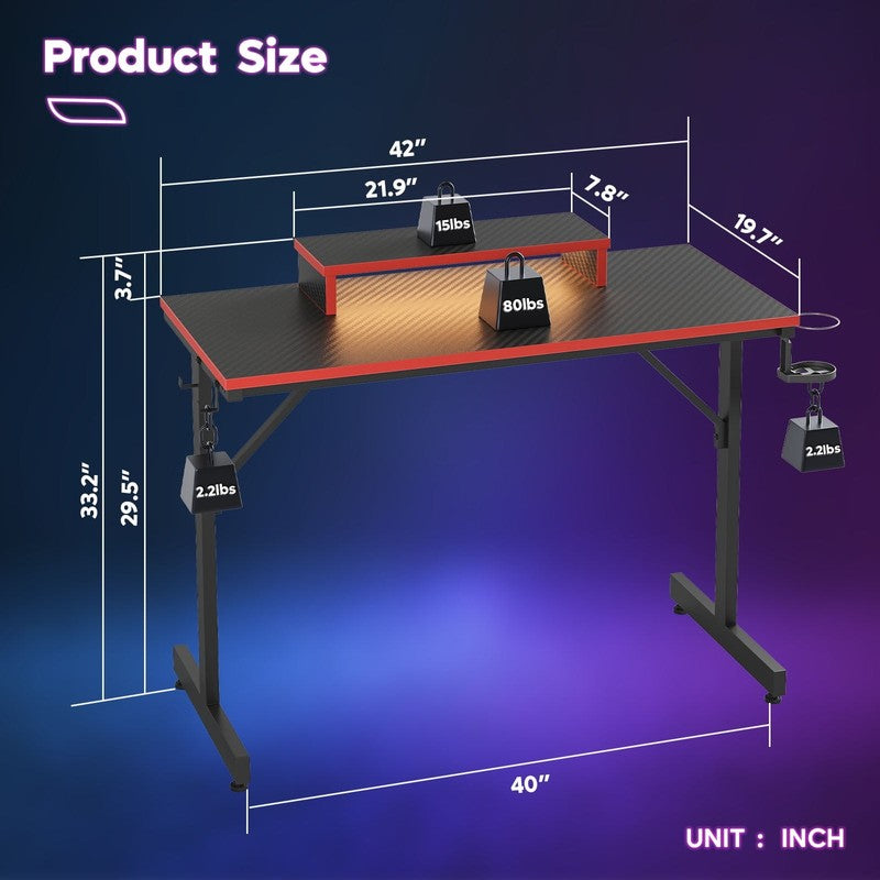 42" Gaming Desk PC Computer Office Gamer Table Desk with LED Lights & Monitor St3