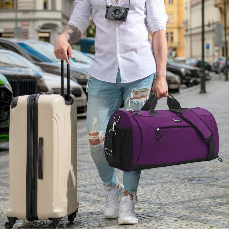 Gym Bag Unisex Duffel Shoe Compartment Wet Pocket Travel Sports Purple M7