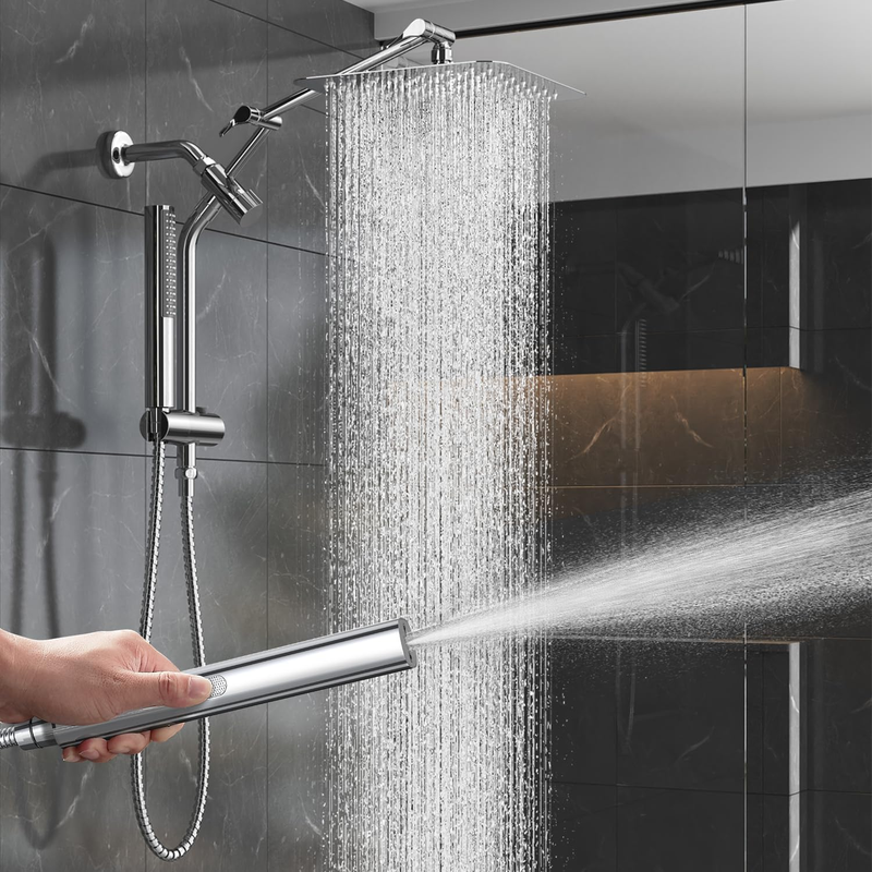 10in All Metal Rain Shower Head w Handheld High Pressure Dual Chrome0