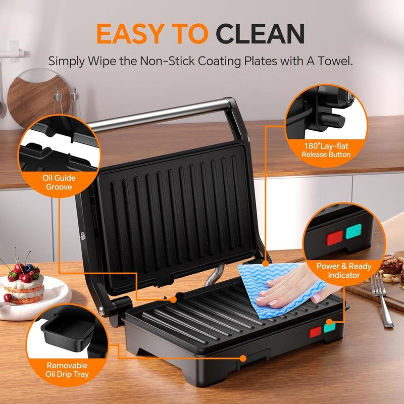 Panini Press Grill 1000W 3-in-1 Sandwich Maker Nonstick Stainless Steel5