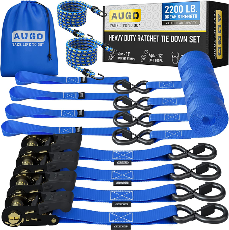 Ratchet Straps Heavy Duty 4 Pack  15 FT   2200 LB Break Strength – with Safety L11