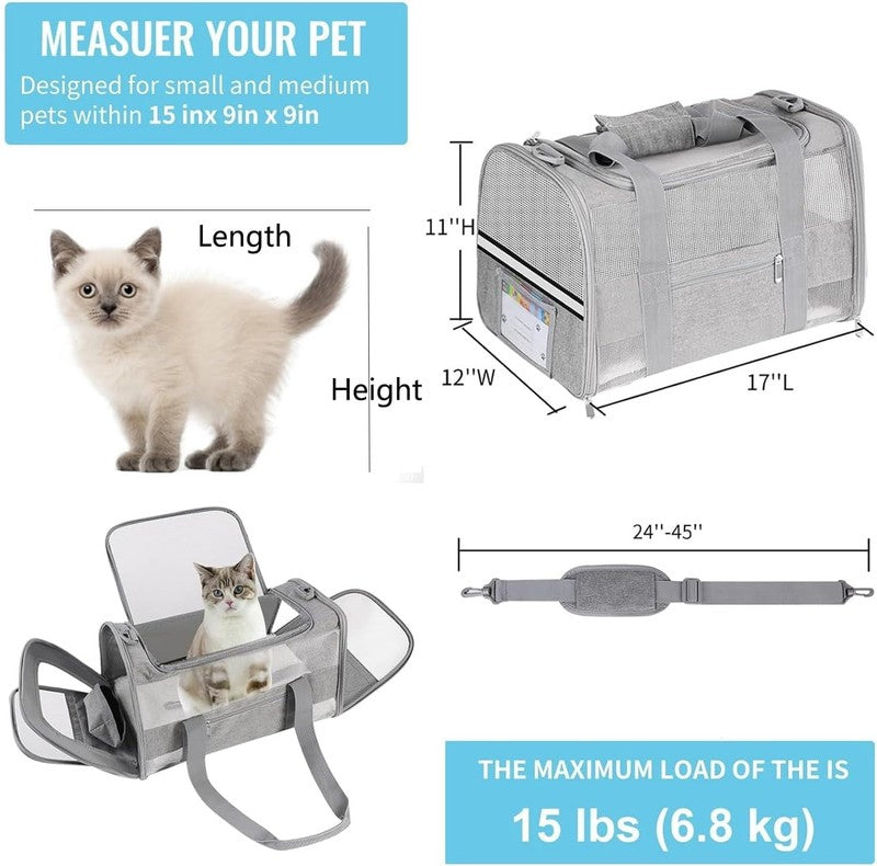 Cat and Small Dog Travel Bag, Tsa-Approved Soft-Sided Pet Tote for Pets under 155