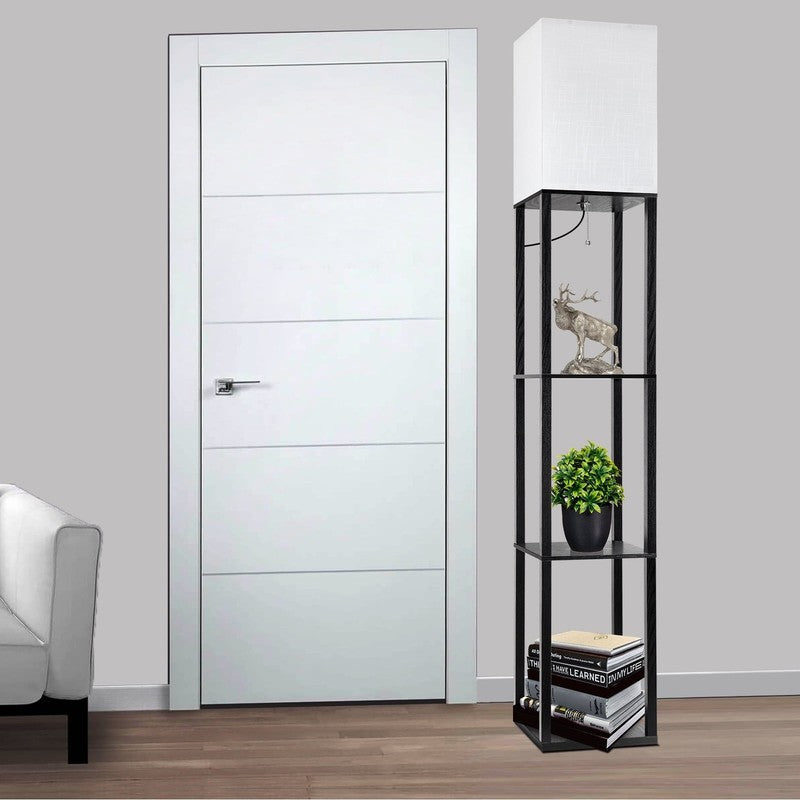 63" Black Wood Floor Lamp with Shelves, Modern Standing Lamp for Living Room1