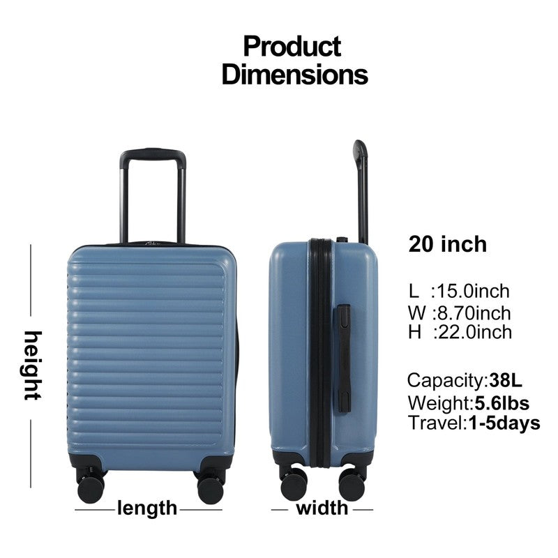 20" Underseat Hard Sided Carry On Luggage, Spinner Wheels, Abs,Blue1