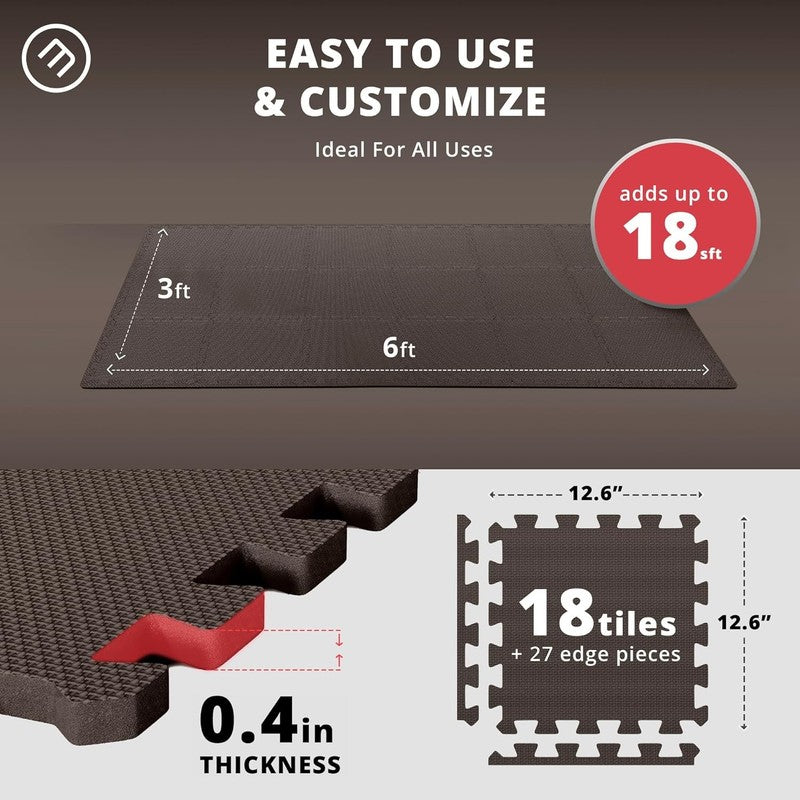 18Pcs EVA Foam Gym Mats Set 12.6"x12.6" Interlocking Tiles 18Sqft Floor1