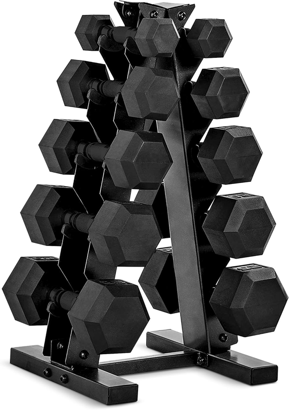 Rubber Coated Dumbbell Set w/ Vertical Rack 100/150/210lb Options10