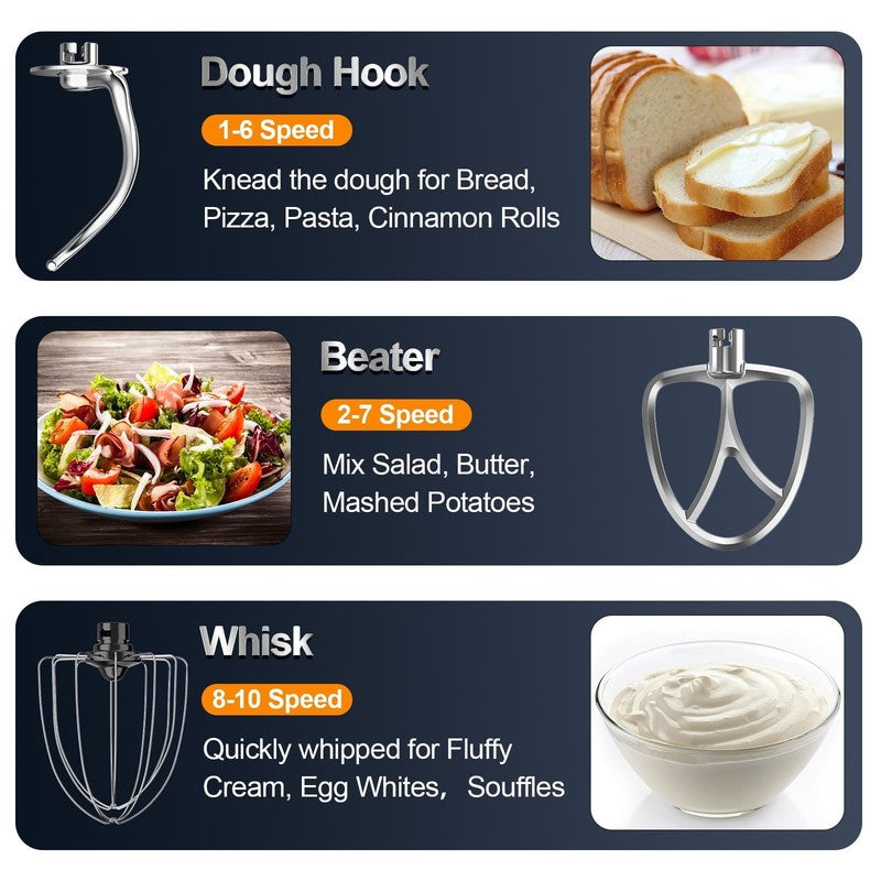 6.5QT Stand Mixer 10+ Speed Kitchen Electric Mixer Dough Hook Whisk Beater Bowl1