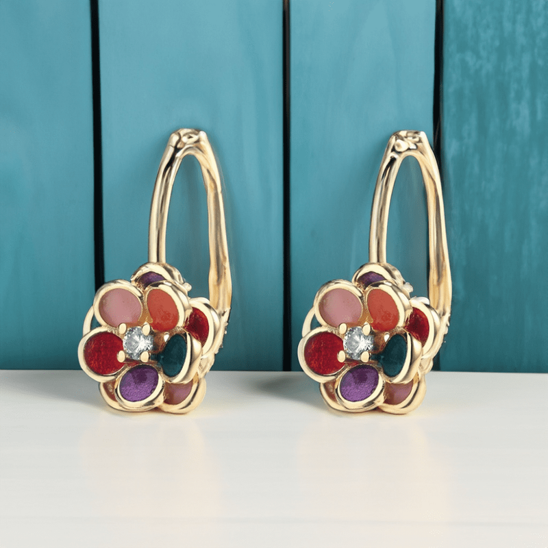 14K Gold Plated and Floral Leverback Earrings with Crystals5