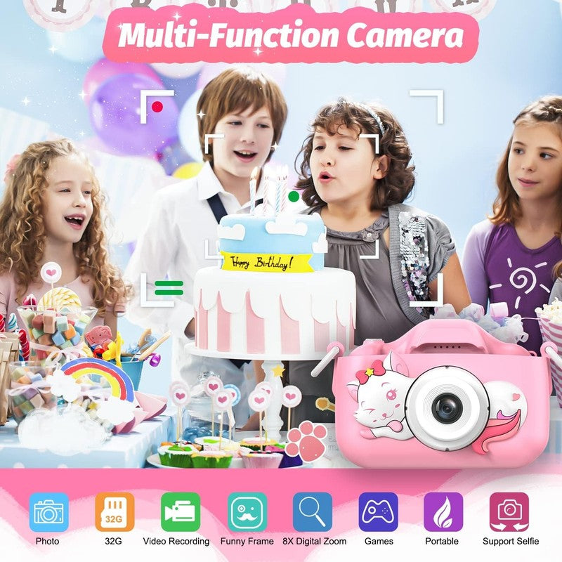 Kids Selfie Digital Camera Toy w/ Protective Cover 32GB SD Card Ages 3 101