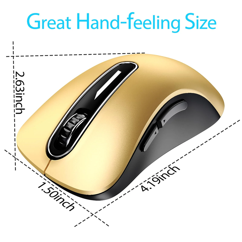 2.4G Wireless Mouse 1400 DPI 5 Button USB Receiver for PC Laptop Gold2