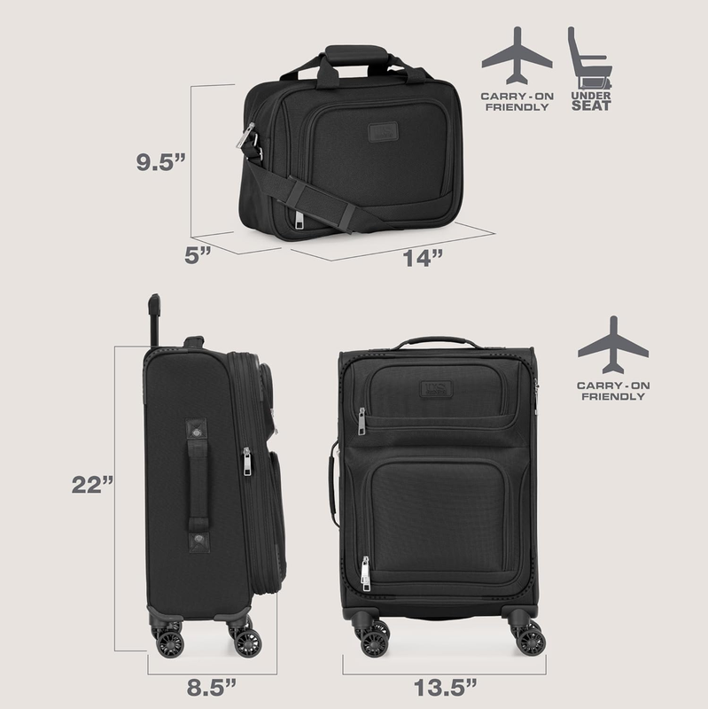 Lightweight Softside Carry On Suitcase 4 Wheel Spinner Luggage Black2