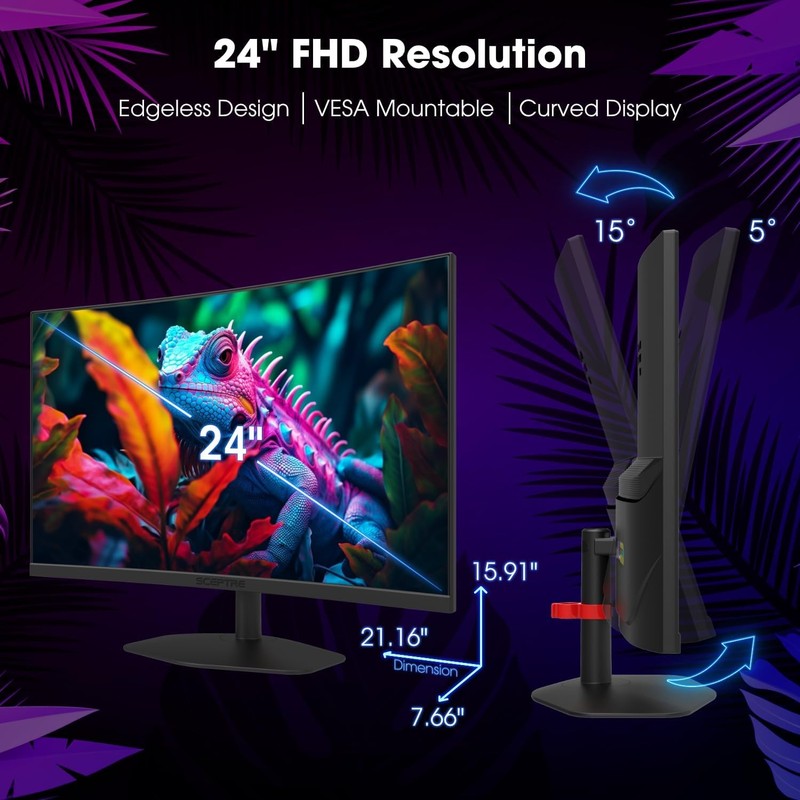 Curved 24" Gaming Monitor 1500R, 100Hz, Eye Care, Built-In Speakers, Black5