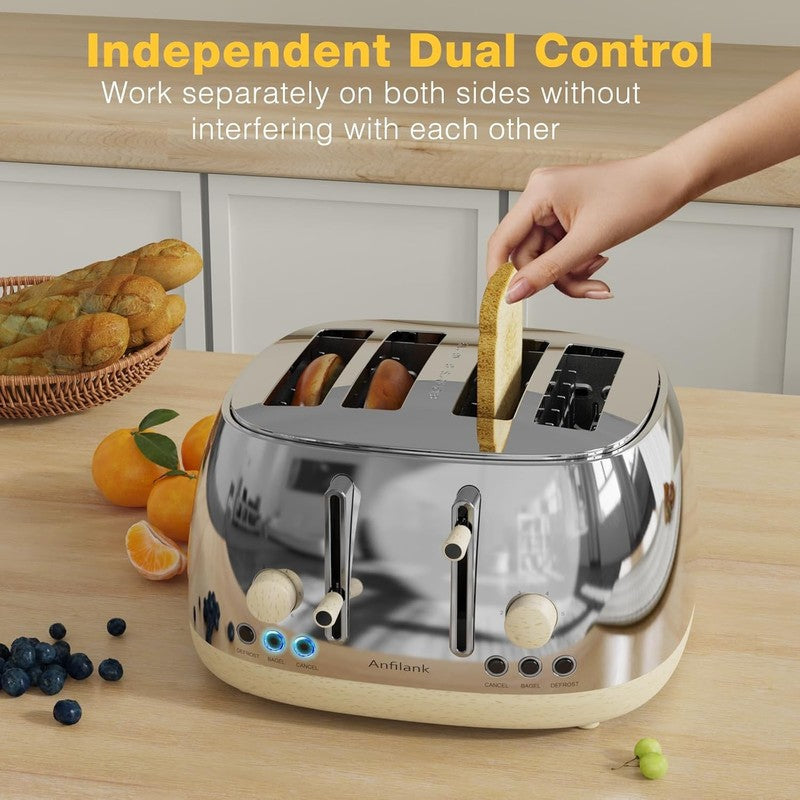 Retro 4 Slice Toaster Stainless Steel Extra Wide Slots Dual Control Bagel Silver5