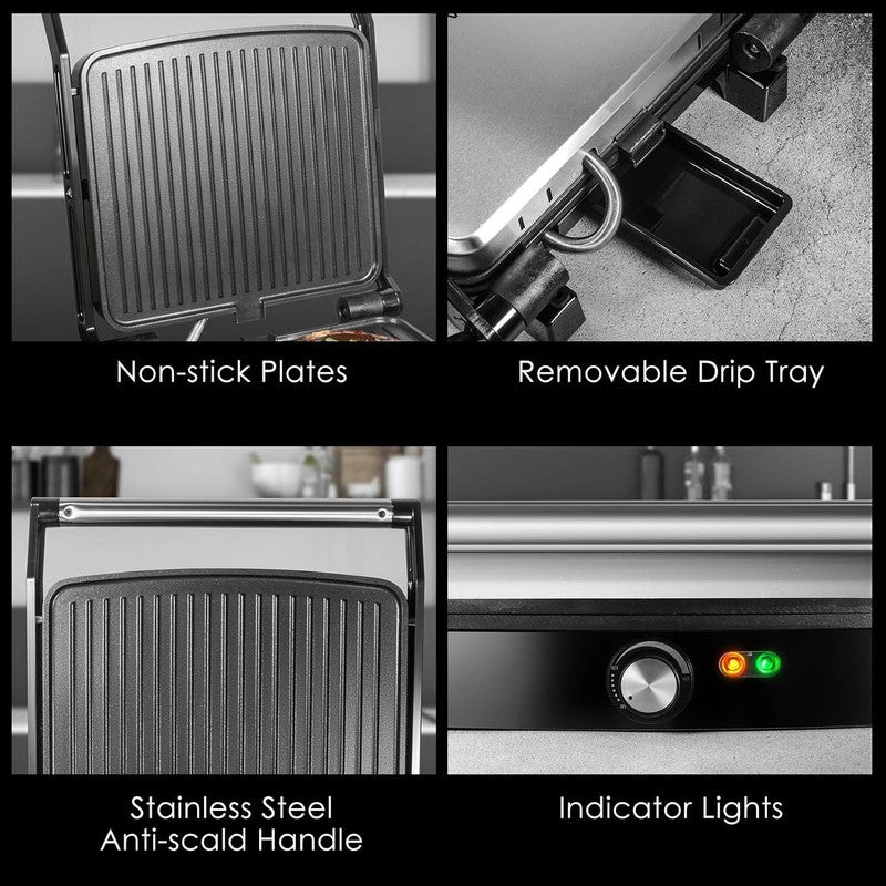 Panini Press Grill 4 Slice Adjustable Temp 180° Sandwich Maker Nonstick 1200W6