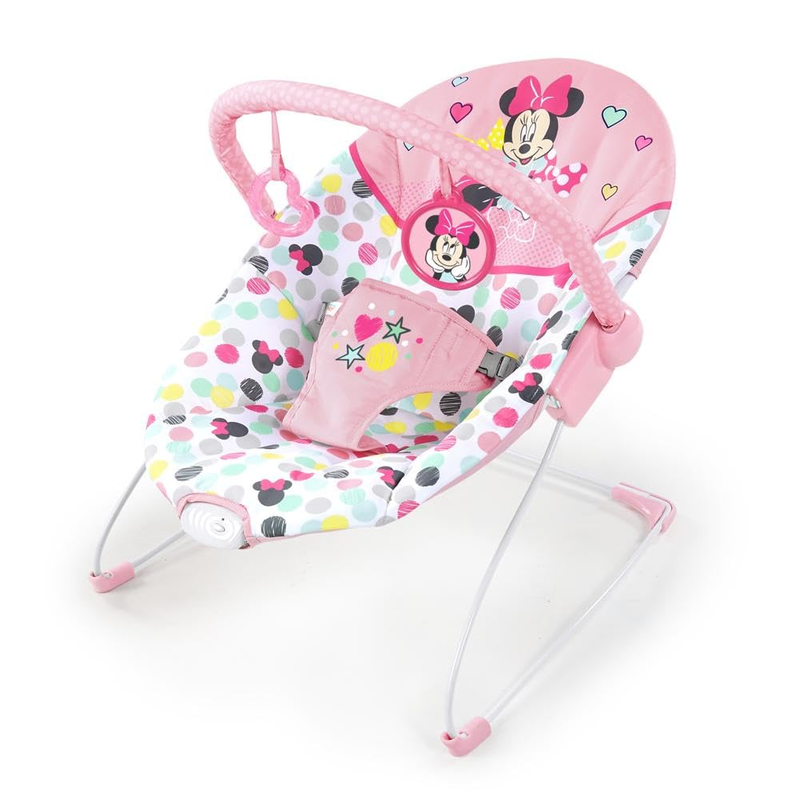 Baby Minnie Bouncer Seat w/ Vibrations Toy Bar 0 6M 20lbs0