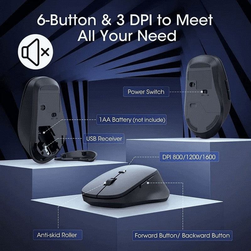 Wireless Keyboard and Mouse Combo Full Size Ergonomic 2.4GHz Silent Mouse with T8