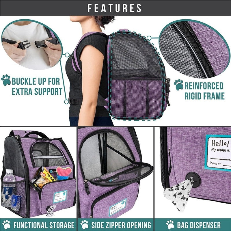 “Expandable Pet Backpack Carrier – Airline Approved Dog & Cat Travel, Purple5