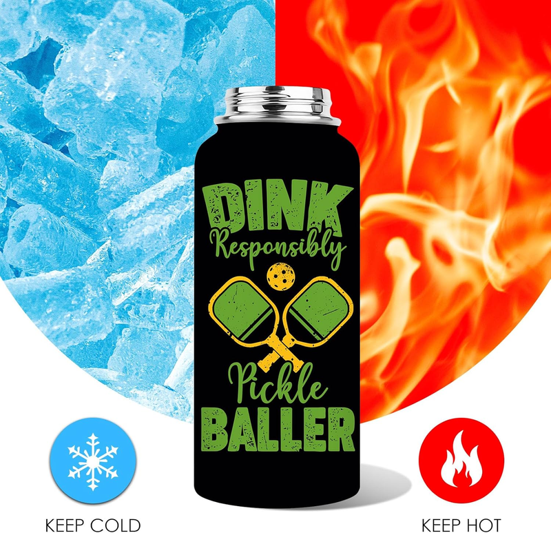 32oz Pickleball Insulated Water Bottle Stainless Steel Tumbler Proof Hot Cold5