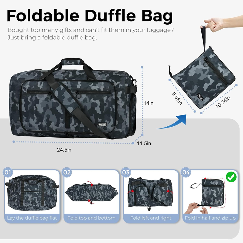 65L Travel Duffel Bag Foldable w/ Shoe Compartment Water Resistant Gray2