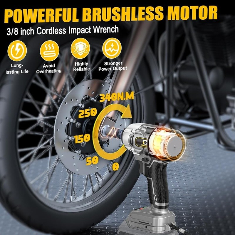 Cordless Impact Wrench 3/8 Inch 250FT-LBS Brushless Electric Tool LED Light New2