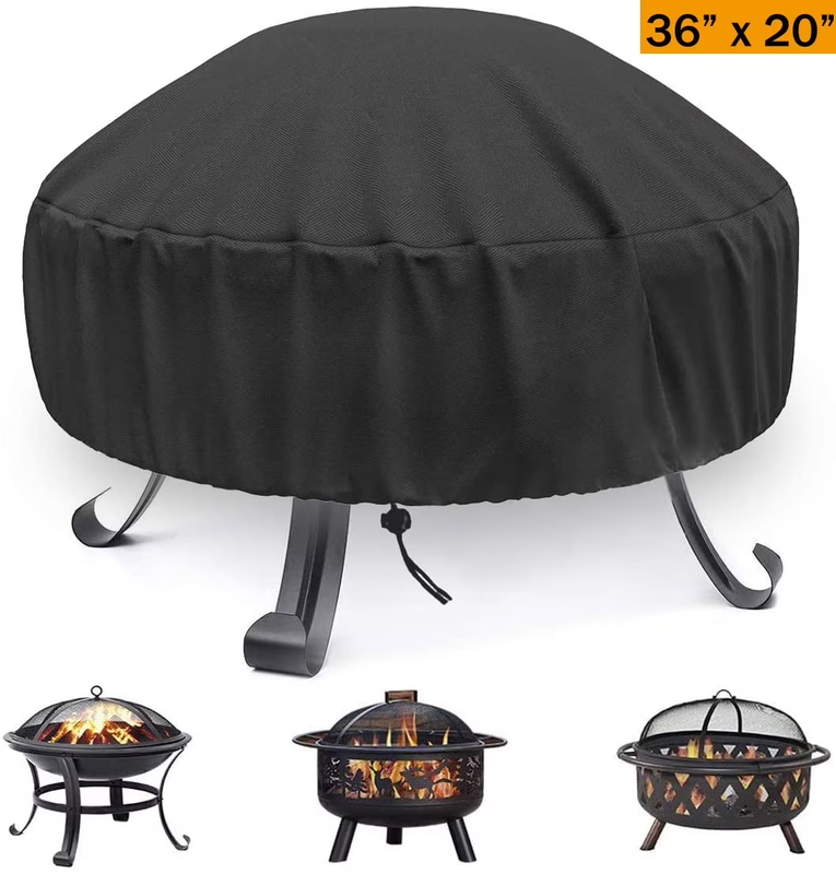 Round Fire Pit Cover 36"x20" Waterproof Outdoor Fit 32/34/36in w/ Bag8