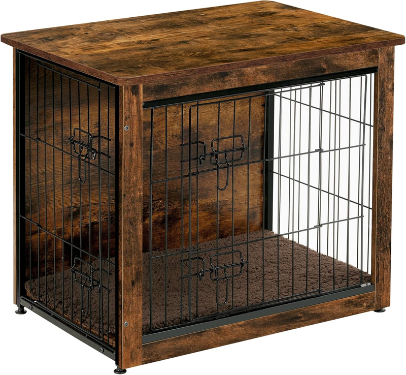 Dog Crate Furniture Table w/Cushion Wooden Kennel Double Door 27.2in Brown7